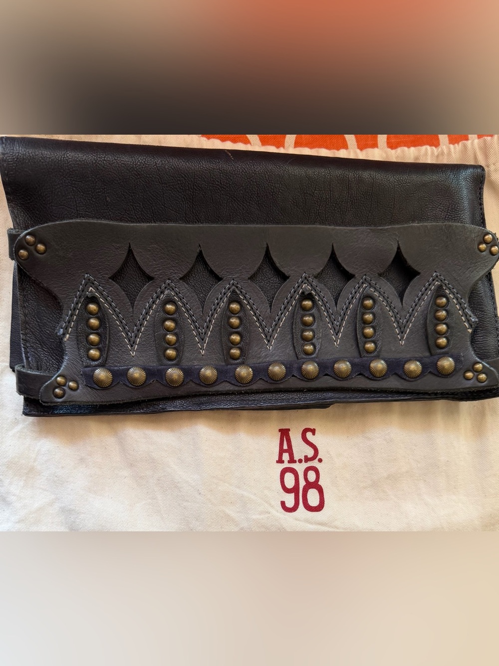 A.S.98 Black Studded Leather Clutch